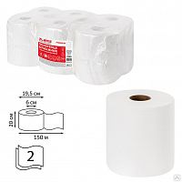 Полотенца бумажные рулонные 150 м, LAIMA (Система H1) PREMIUM, 2-слойные, белые, КОМПЛЕКТ 6 рулонов