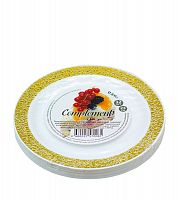 Тарелка Complement пластиковая белая с золотой ажурной каймой d=230мм 12шт/упак			