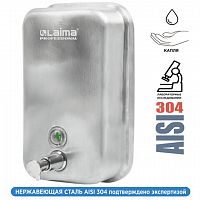 Диспенсер для жидкого мыла LAIMA PROFESSIONAL INOX (гарантия 3 года), 1 л, нержавеющая сталь, матовый, 605395